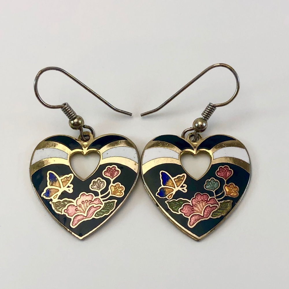 Heart Shaped Earrings with Butterfly Flower Design